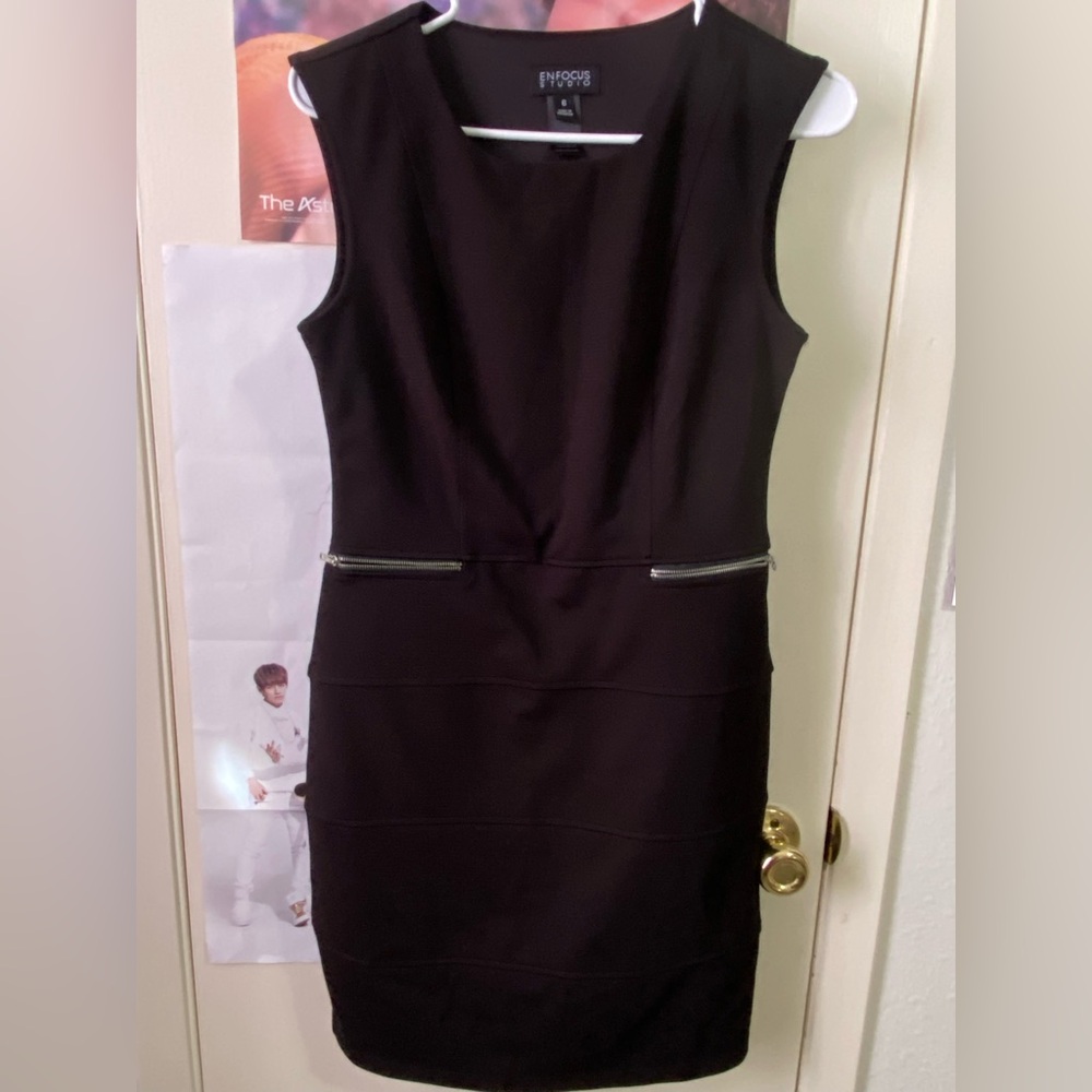 Enfocus Studio Black Mini Dress with Zipper Details